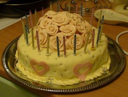 My first fondant cake with 25 roses. Silver wedding cake for my aunt and uncle (2011 March)