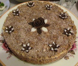 Mother-in-law birthday cake. Cheesecake with cookies and sweets (2011 November)