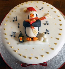 Christmas cake with penguin