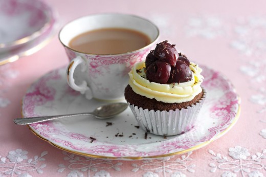 Black Forest cupcake with tea