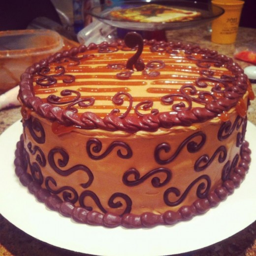 Caramel with chocolate cake
