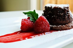 Lava cake with raspberry