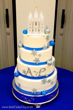 Anniversary cake with snowfalkes
