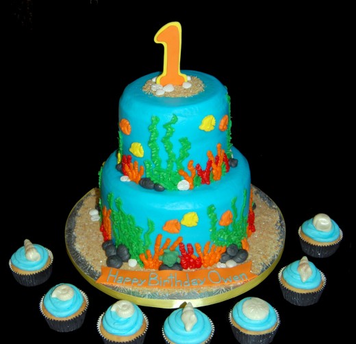1st birthday’s 2 tier sea themed cake