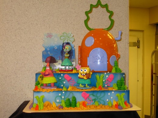 2 tier square Spongebob cake