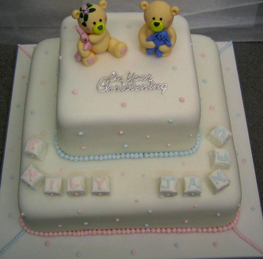 2 tier Christening cake with Teddy