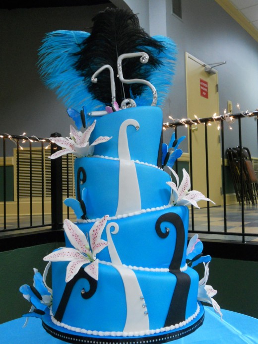 3 tier blue quinceanera cake