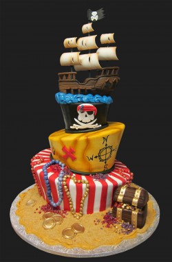 3 tier pirate cake with ship