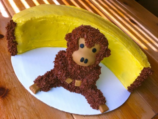 Banana cake with monkey decoration