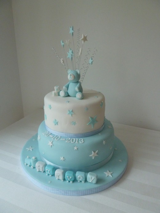 Blue and white Christening cake