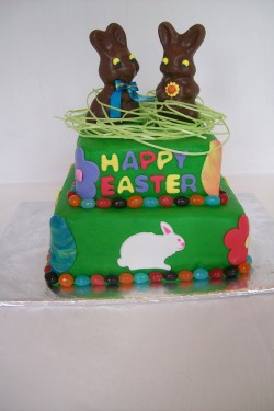 Easter cake with chocolate bunnies