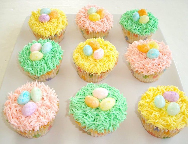 Easter cupcakes with colored grass