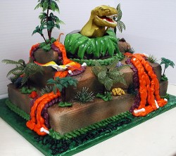 2 tier cake with dinosaur