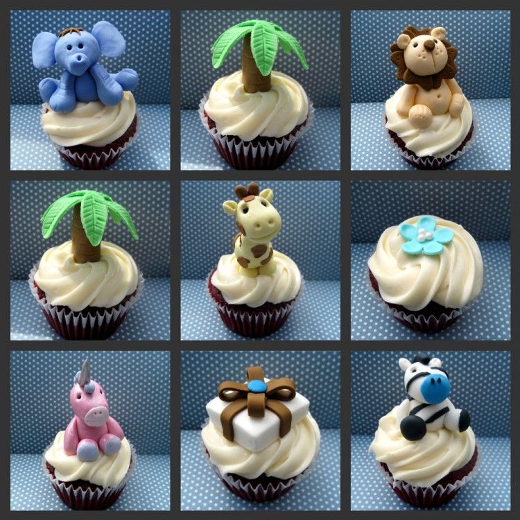 Baby shower cupcakes with animals