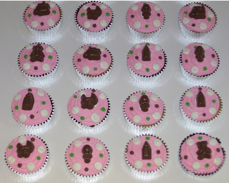 Baby shower cupcakes with chocolate decorations