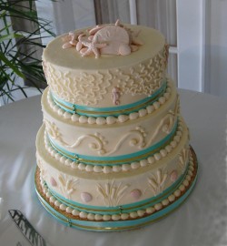 Beach themed wedding cake