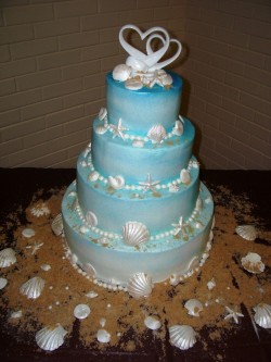 Blue beach themed wedding cakes