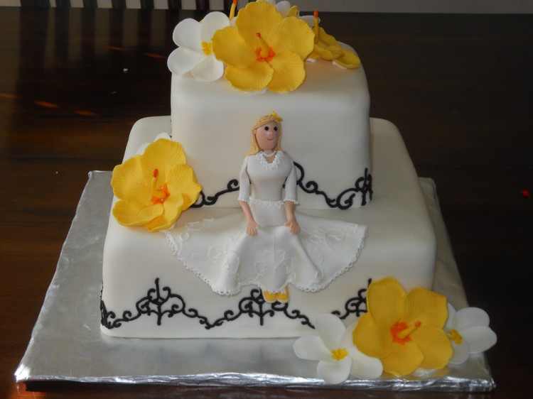 Bridal shower cake with yellow flowers