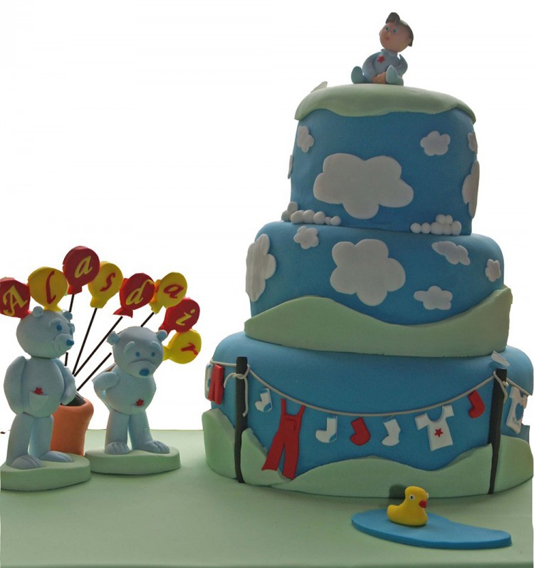 Christening cake with clouds