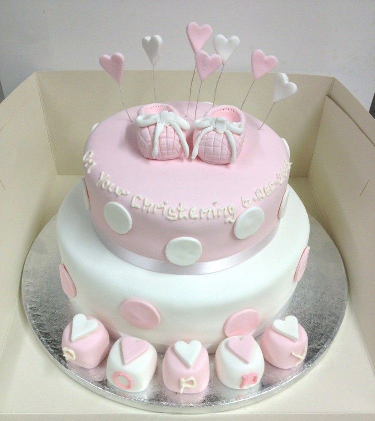 Christening cakes with hearts