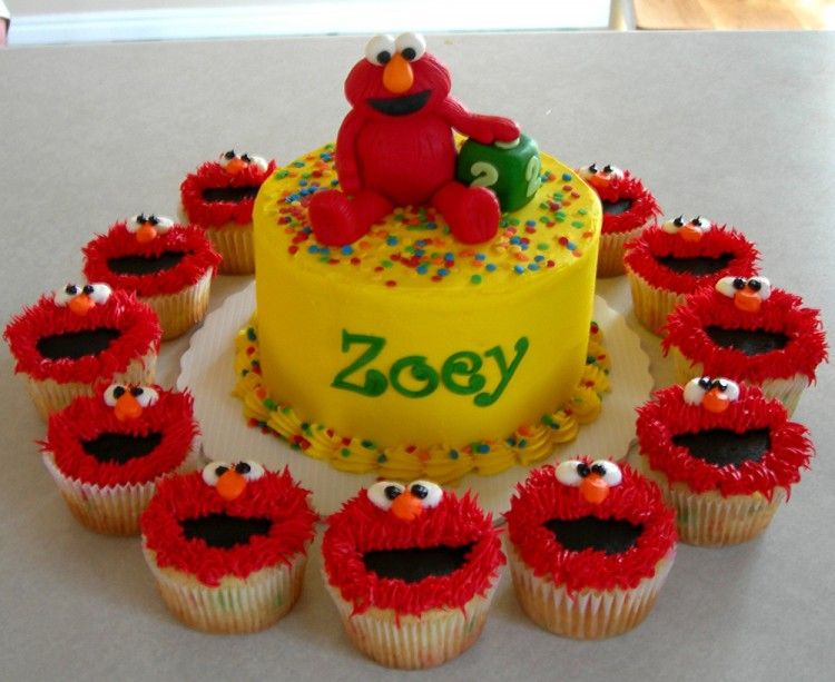 Elmo cupcakes and cake
