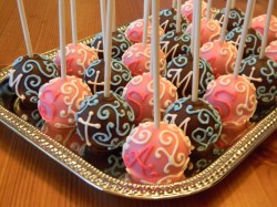 Pink and brown christening cake pops
