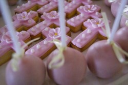 Pink christening cake pops