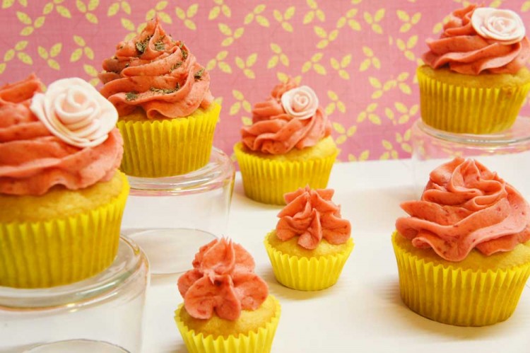 Vanilla cupcakes with raspberry buttercream