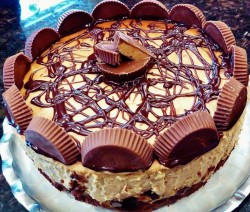 Peanut butter cake with chocolate decorations