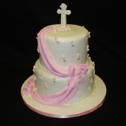 Pink 2 ties Christening cake