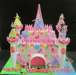 Pink princess castle cake