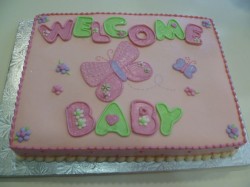 Pink square baby shower cake