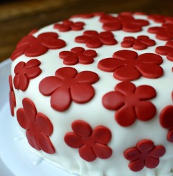 Red velvet cake with red flowers