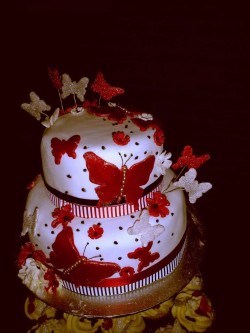 Birthday cake with red butterflies