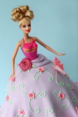 Barbie with red rose cake