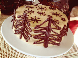 Cake with chocolate Christmas trees