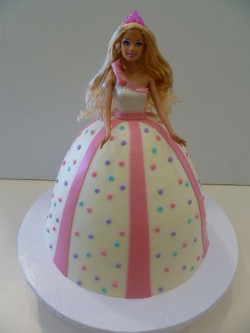 Pink and white Barbie cake