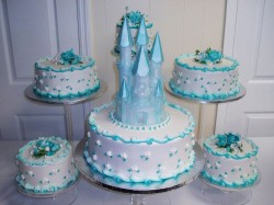 Quinceanera cake with blue castle