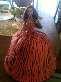 Red zebra Barbie cake