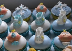 Christening cupcakes with booties