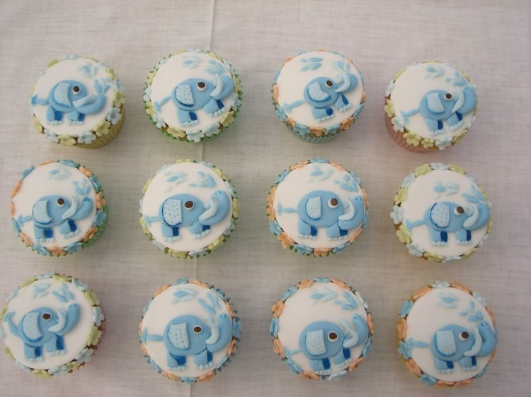Christening cupcakes with elephant