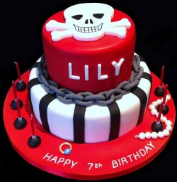 Red fondant pirate cake