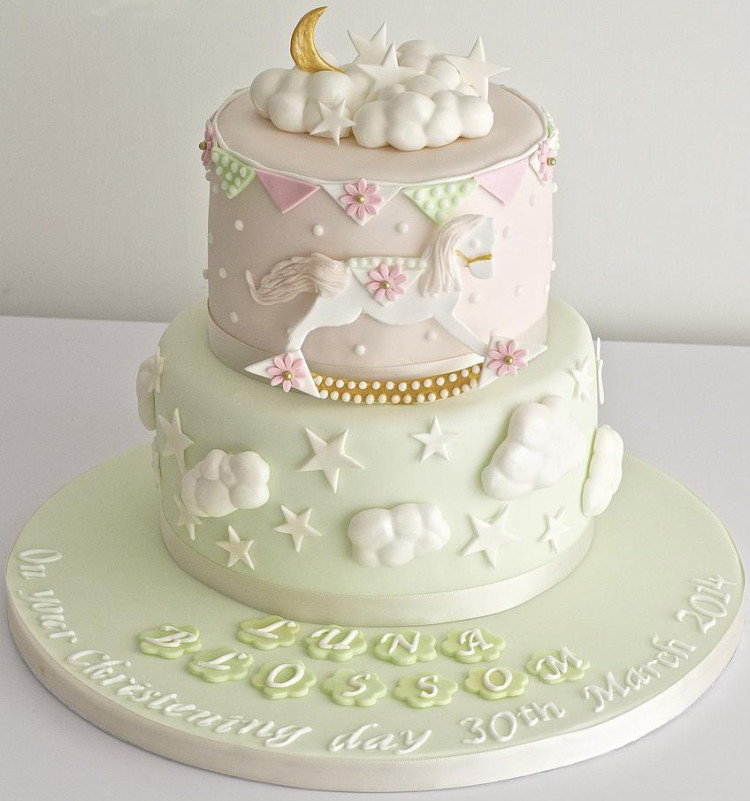 Green and pink Christening cake