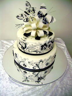 White and black butterfly cake