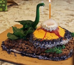 Dinosaur volcano cake