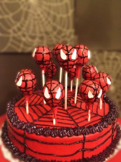 Spider man cake with cake pops