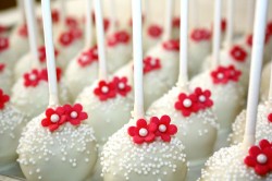 Wedding Cake Pops with  Red Flowers