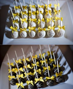 Wedding Cake Pops  witg Yellow Ribbon