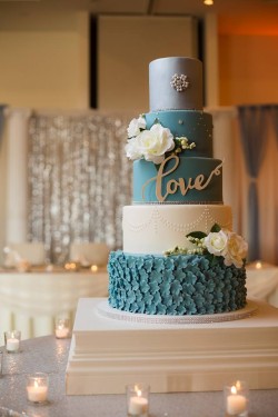 Wedding cake with blue flowers