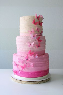 Large Cake with Pink Butterflies